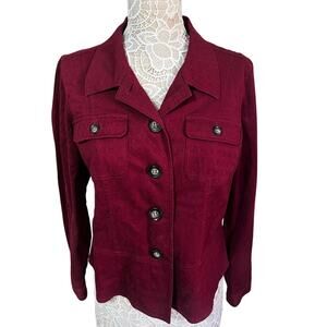 Christopher & Banks Burgundy Embroidered Button Up Jacket Women’s Large Boho